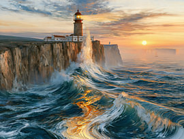 A lighthouse in stormy seas by Max Steinwald