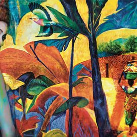 Colourful  African Life in a jungle. Mixed media /techniek