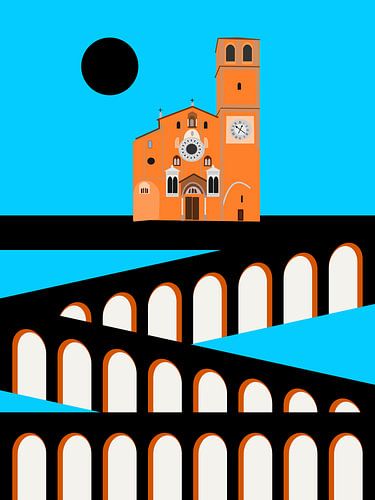 Amalfi Village Mid Century Modern Abstract Art