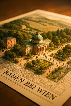 Baden bei Wien Casino & Kurpark 3D Kaart - Biedermeier Muurkunst
