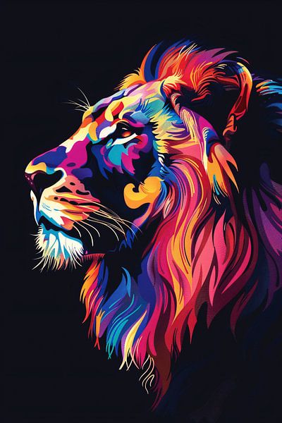 Colourful digital art print of a lion by Imperial Art House
