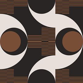 Retro Geometrische Abstractie. Moderne kunst in bruin, wit, zwart nr. 4 van Dina Dankers