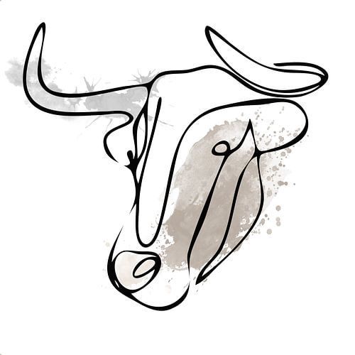 Lijntekening van een Stier met Waterverf Kleur