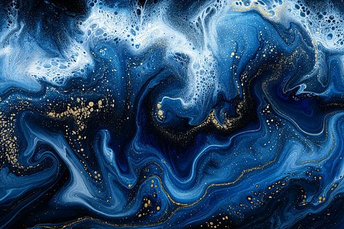Abstract blauw en goud vloeibaar kunstwerk