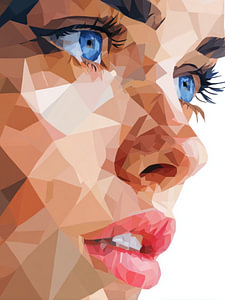 Zusammenfassung: Geometrisches Porträt mit blauen Augen – Moderne Design-Wanddekoration
