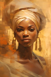 Afrikanisches Porträt mit Turban in Goldocker von Steinfox Art