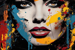 Schönes Gesicht Frau Mixed Media Pop Art Stil