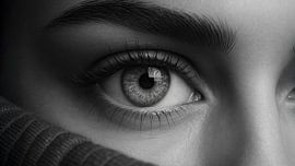 Gros plan pénétrant d'un œil - photographie d'art intemporelle en noir et blanc sur Retinas images