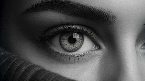 Gros plan pénétrant d'un œil - photographie d'art intemporelle en noir et blanc