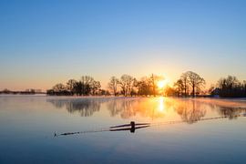 Sonnenaufgang über dem Fluss IJssel während eines nebligen kalten Wintersonnenaufgangs von Sjoerd van der Wal Fotografie