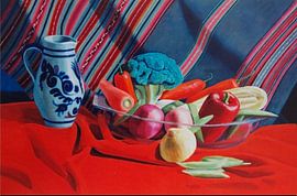 Vegetables with Indian coat in the background by MARIA LUISA CAMILA ROSPIGLIOSI SUAREZ