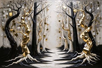 Gouden bomen in abstract kunstwerk van Art & Soul Creations