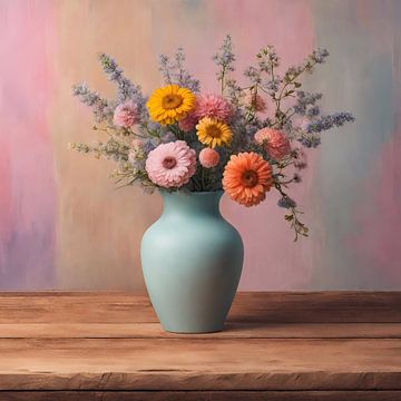 Vaas met bloemen pastelkleur 1 van Greta Lipman