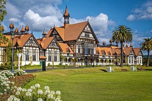 Tudor Towers in de Gouvernementstuinen in Rotorua, Nieuw-Zeeland
