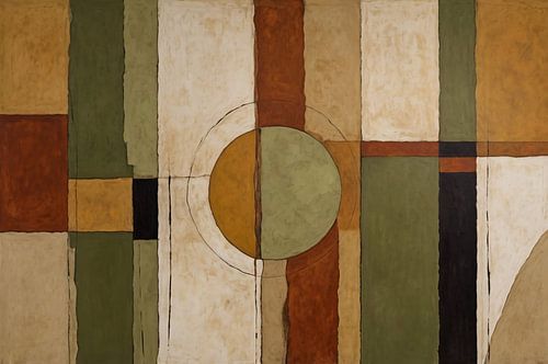 Geometrisch abstract schilderij aardetinten