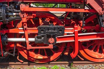 Red wheel of a steam locomotive