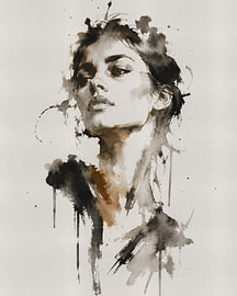 Ink Muse V | Abstraktes Frauenporträt in ostindischer Tinte und Aquarell von MadameRuiz