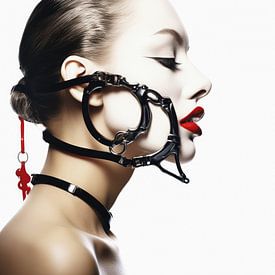 Digital created very beautiful woman with bizarre fetish mask in high fashion style by Art Bizarre