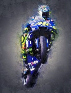 Valentino Rossi olieverf portret Yamaha 2 van 3 van Bert Hooijer