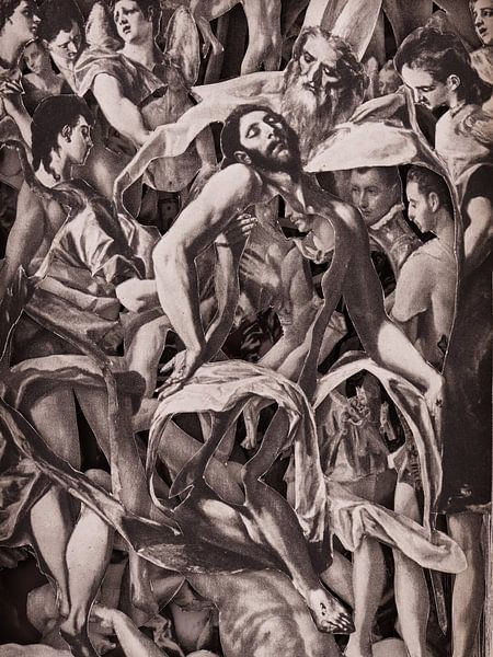 Collage in Sepia - Jesus nach der Kreuzigung aus Gemälden des Altmeisters El Greco von Oscarving 3-P von Oscarving
