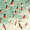 Vliegende Flamingo’s | Retro Grafische Print van Lauren Wilde