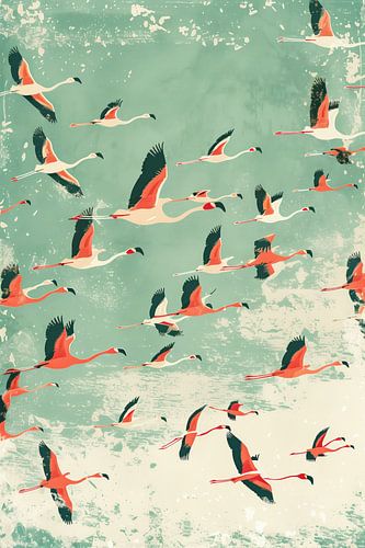 Vliegende Flamingo’s | Retro Grafische Print