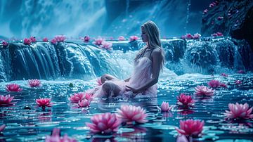 meditating woman at waterfall by Egon Zitter