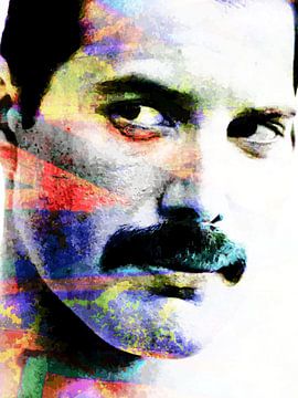 Portrait abstrait de Freddie Mercury en différentes couleurs sur Art By Dominic