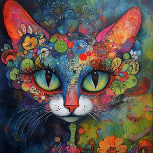 Katzenkopf und Blumen kunstvoll
