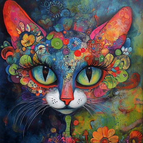 Kattenhoofd en bloemen artistiek