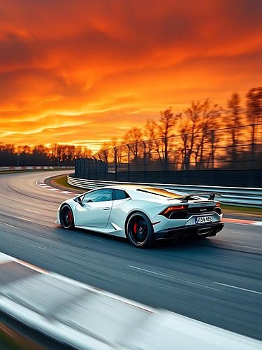 Lamborghini Huracan Witte Zonsondergang Snelheidsovertreding