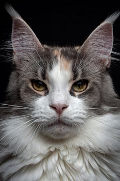 Close-up kop van een Maine Coon kat van Nikki IJsendoorn