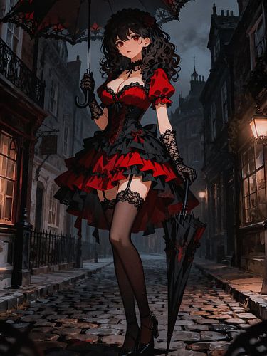 ANIME Gothic Lolita - Karmozijnrode kanten jurk Victoriaanse Midnight Cobblestone