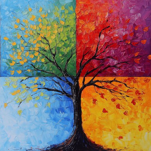 Boom in seizoenen kleurrijk abstract