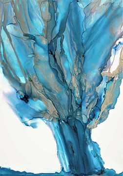 Aquarell einer Kopfweide in Blau und Silber. von Ineke de Rijk