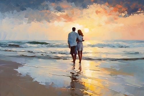 De geliefden op het strand