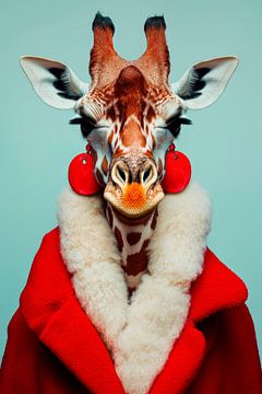 Giraffe met rode vacht en oorbellen van Poster Art Shop
