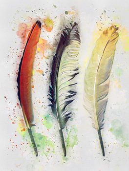 Trois plumes de style aquarelle