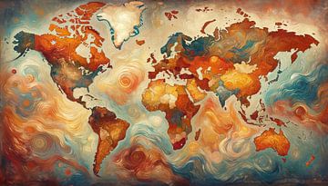 Wereldkaart in de stijl van Van Gogh van Maps Are Art