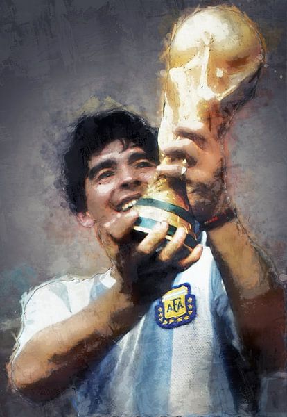 Oil painting portrait of Diego Armando Maradona by Bert Hooijer