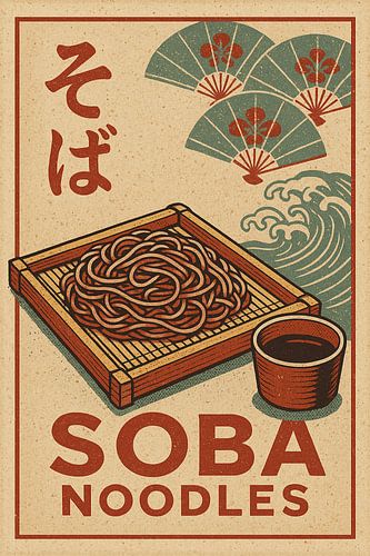 Koude Soba Noodles Muurprint - Retro Japanse Keuken Decor