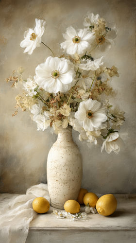 White Flowers with Lemons –  Summer Happiness by Joriali Fine Art