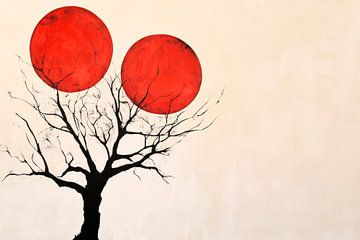 Krachtige boom onder rode zonnen van Poster Art Shop