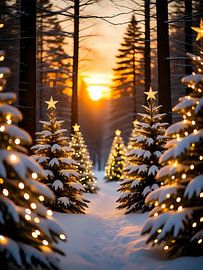 Festlicher Waldpfad im Abendrot von Jean Pierre