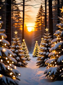 Sentier forestier festif au crépuscule