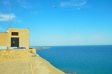 Uitzicht vanaf het Castillo de Santa Bárbara op de Middellandse Zee bij Alicante van LuCreator