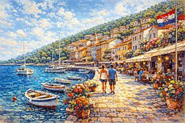 Rabac en Croatie, une peinture impressionniste. sur Galerie Hoppenbrouwers