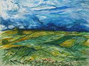 Weizenfelder vor einem Gewitterhimmel. Inspiriert von Gogh. von Ineke de Rijk Miniaturansicht
