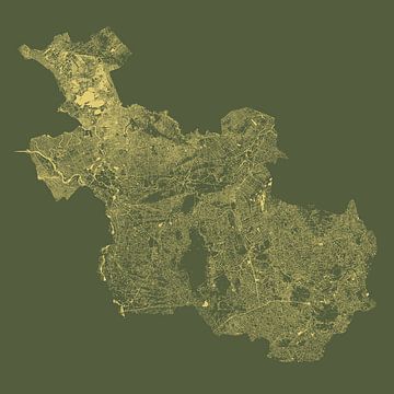 Waterkaart van Overijssel in Groen met Goud van Maps Are Art