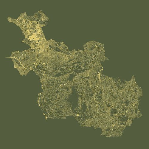 Waterkaart van Overijssel in Groen met Goud